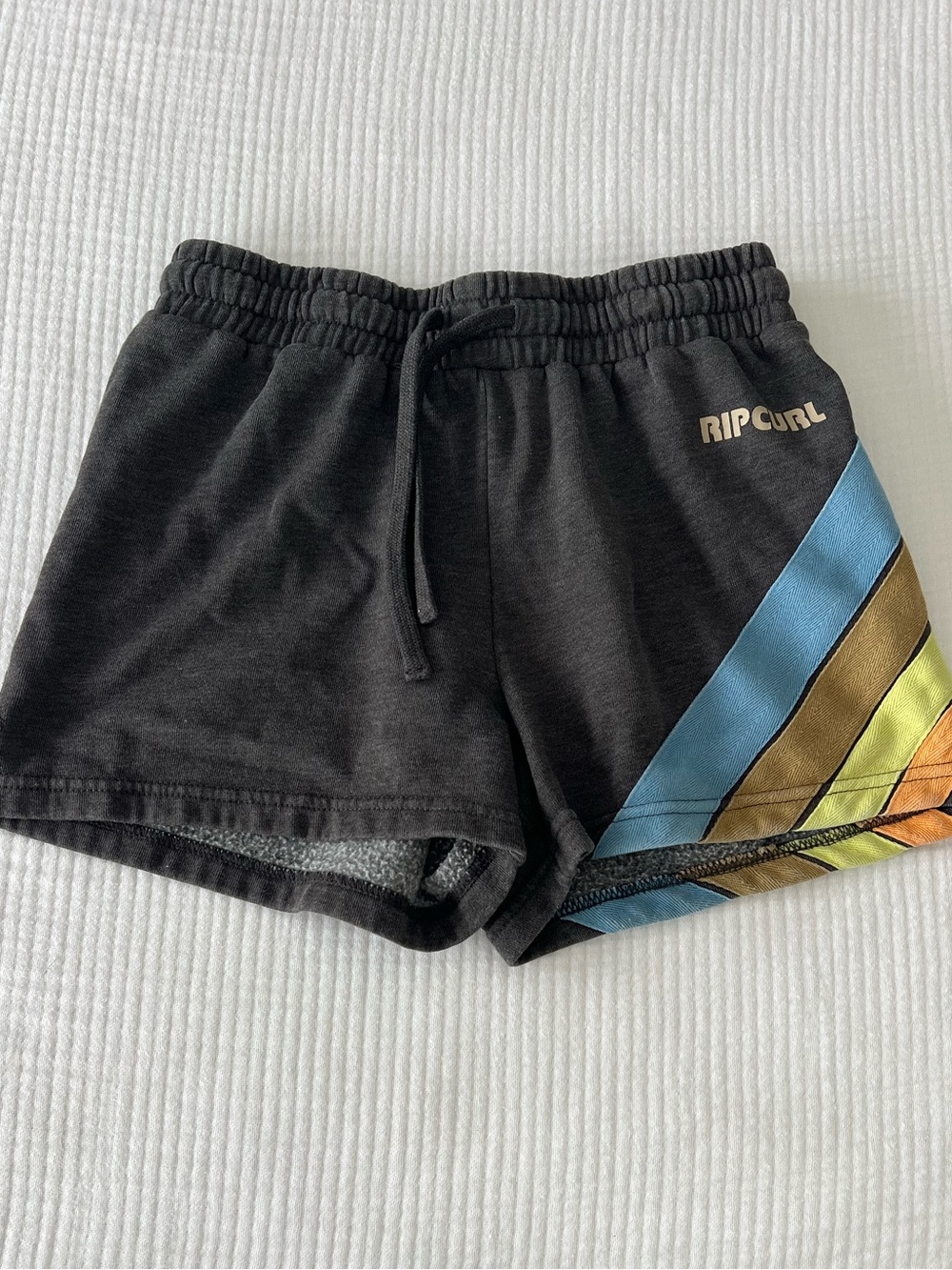 Rip Curl Black Shorts with Blue, Gold, Lime & Orange Chevron Accent XS